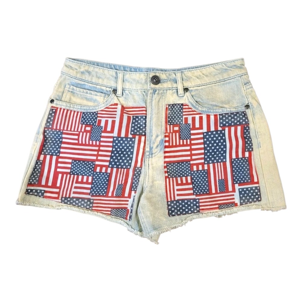 Forever 21 Patriotic American Flag Denim Shorts Light Wash Size 28